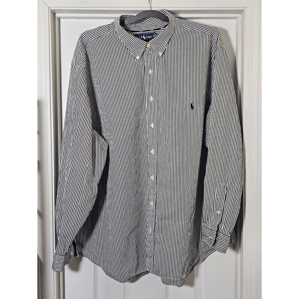 Ralph Lauren Shirt Size3XB Big Black White Stripe Long Sleeve Button Down Pony